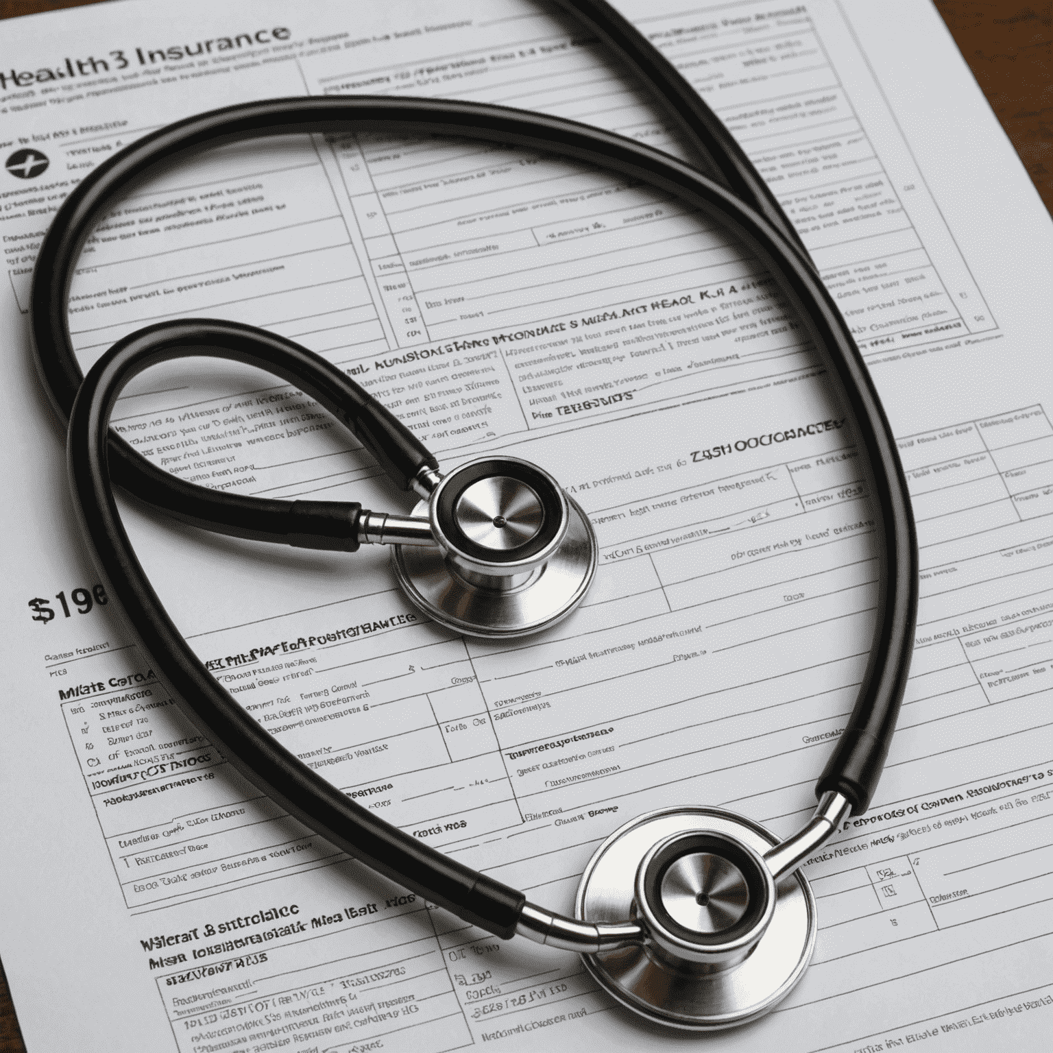 A stethoscope and health insurance paperwork, representing the complexities of navigating health insurance plans.