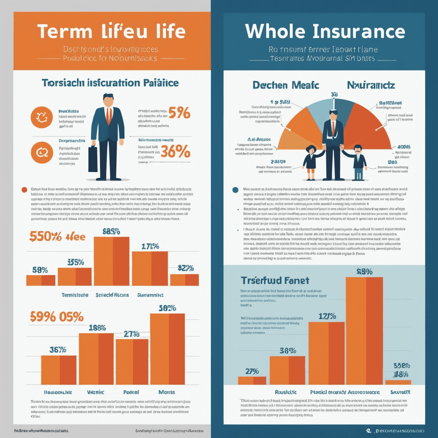 An infographic illustrating the differences between term and whole life insurance policies