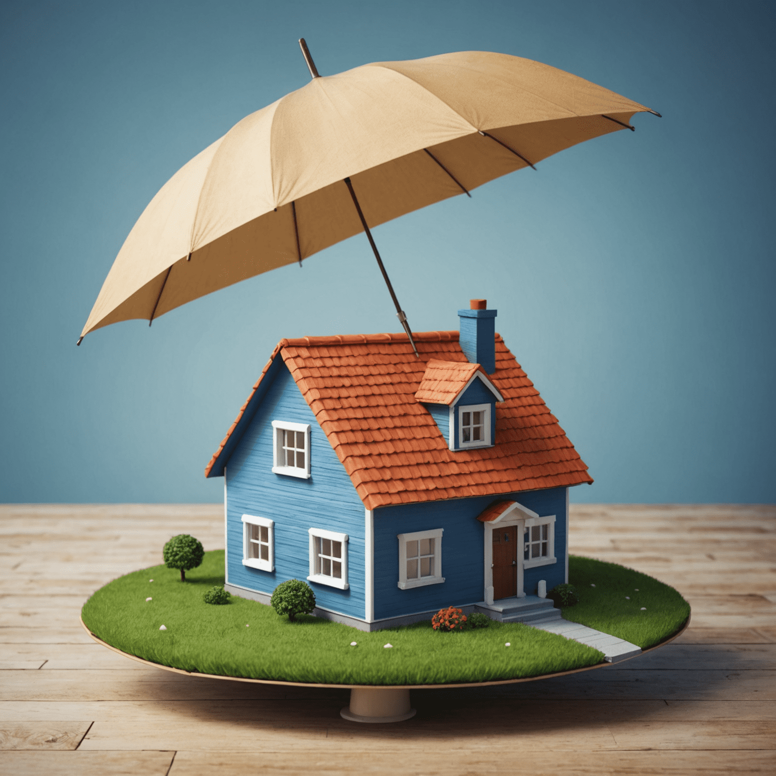 A house with a protective umbrella, symbolizing the role of homeowners insurance in safeguarding homes and belongings.